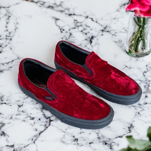 Vans Classic Slip On Velvet Wine Oxblood Black Sneakers Women's Size 8.5 Men's 7 - Picture 11 of 12
